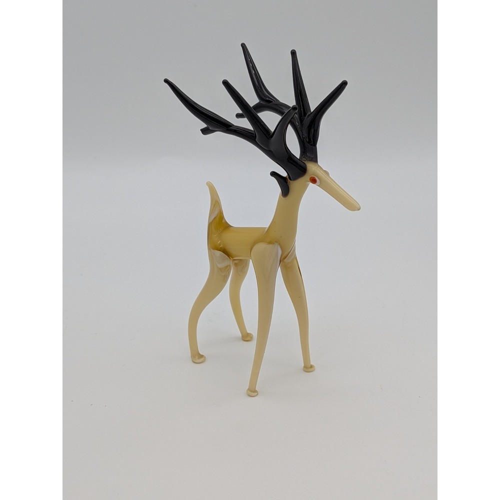 Vintage Murano Style Glass Deer Figurine Art Glass Antlers 5" Decor